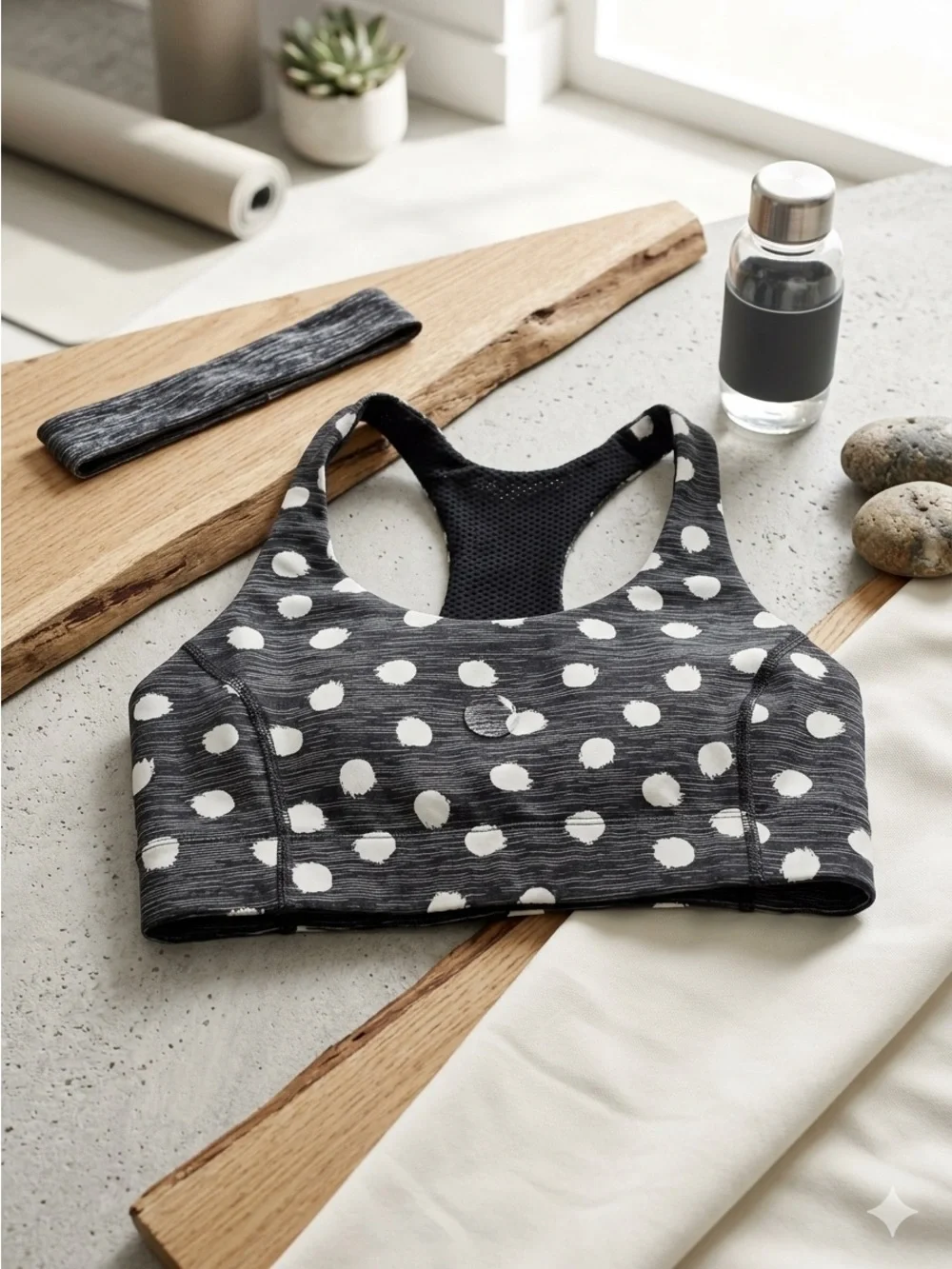 Women’s Racerback Sports Bra - Black & White Polka Dot
